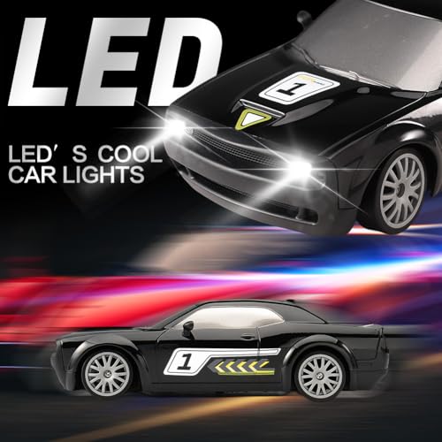jaming KF27 Remote Control Car,RC Cars for Kids,1:20 4WD RC Drift Car with LED Lights, High-Speed Competitive 2.4G Cars for Drift and Race, Children's Gifts and Toys(Black 2-Battery)
