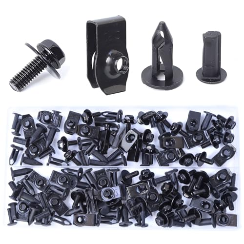 Minho 80Pcs Engine Under Cover Splash Shield Guard Body Bolts Bumper Fender Liner Push Retainer Fastener Rivet Clips, Black - style: U-nuts+Bolts+Push Clips 90PCS