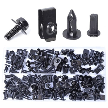 Minho 80Pcs Engine Under Cover Splash Shield Guard Body Bolts Bumper Fender Liner Push Retainer Fastener Rivet Clips, Black - style: U-nuts+Bolts+Push Clips 90PCS