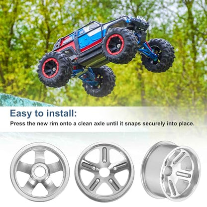 MECCANIXITY 4Pcs RC Car Wheel Rims, 20.5mm Dia 5-Spoke Silver Aluminum Alloy Wheel Rims Hex Hub for HSP RC Drift Racing Touring Car - color: Silver, size: 20.5mm Dia