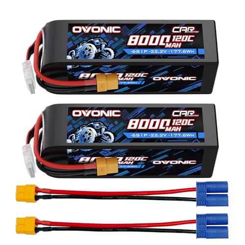 OVONIC 6S Lipo Battery 22.2V 8000mAh 120C with XT60 to EC5 Connector for RC Car Truck Vehicles Boat Drone Airplane Quadcopter Helicopter FPV Racing Hobby Models Pro Truck Boat Jet Basher 2 Batteries