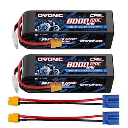 OVONIC 6S Lipo Battery 22.2V 8000mAh 120C with XT60 to EC5 Connector for RC Car Truck Vehicles Boat Drone Airplane Quadcopter Helicopter FPV Racing Hobby Models Pro Truck Boat Jet Basher 2 Batteries