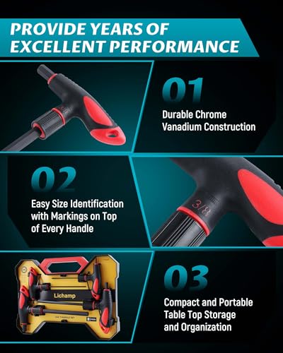 Lichamp T Handle Allen Wrench Set SAE, 8 Piece Heavy Duty Standard Long Tee Handle Allen Hex Key Set, 5/64-3/8 inch - size: 5/64 to 3/8 Inch