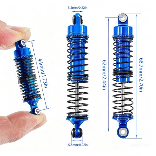 Aluminum Front & Rear Shock Absorber Set for 1/18 RC Cars, Threaded Oil Shocks Suspension Upgrade, 4-Pack (Blue)