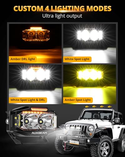 Auxbeam V-MAX Series 4'' Cube LED Light Pod 270° Side Shooter Ditch Lights | 72W 6960LM LED Pod with DRL, Spot Flood Combo Beam, Off-Road Lights with 270° Side shiooter, IP67 Waterproof - color: 4*2.5in Cube LED Pod