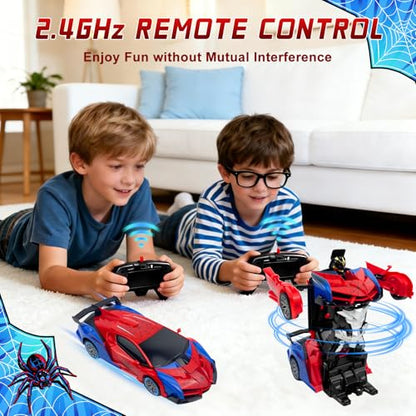 Spider Remote Control Car Toy for Boys, 2.4Ghz RC Transform Robot, 1:18 Scale One-Button Deformation 360°Rotation Car with Underbody Lights, Gifts for Boys Ages 3 4 5 6 7 8 9 10 11 12 - style: Spiderman