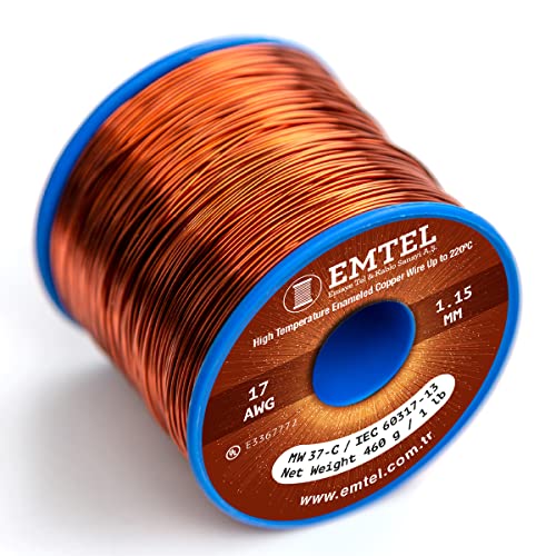 Emtel 17 AWG - 1 lb (161 feet) 99.9% Pure Copper Wire, Enameled Magnetic Wire for Motor, Transformer, Magnetic Coil, & Electroculture Gardening, Winding Magnet Wire - 220°C (428°F) Thermal Class - style: 17 AWG