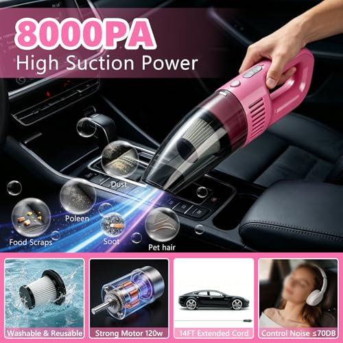 21PCS Car Detailing Kit Interior Cleaner - with Handheld Car Vacuum, Windshield Cleaning Tool, Detailing Brushes, Car Cleaning Supplies Kit for Women Men (Pink) - color: pink