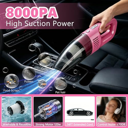 21PCS Car Detailing Kit Interior Cleaner - with Handheld Car Vacuum, Windshield Cleaning Tool, Detailing Brushes, Car Cleaning Supplies Kit for Women Men (Pink) - color: pink