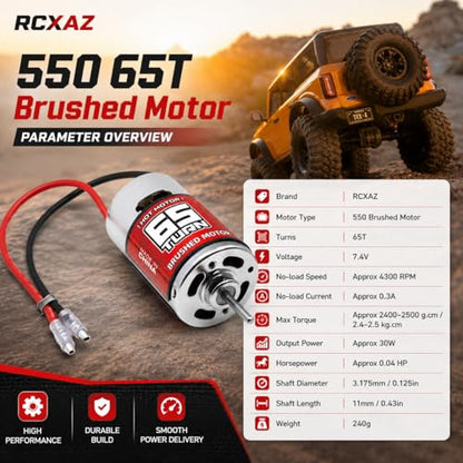 Brushed Power Combo 550 65T 3.175mm Motor 60/320A ESC BEC 6V/2A Splash-Proof for 1/10 RC Crawler Car Trx4 Trx6 Axial SCX10 II III Redcat Gen7 Gen8 V2 RC4WD D90,Slow Car(65T)