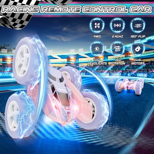 cosone Pink Purple RC Stunt Car for Kids | 360° Rotating Spins, Double-Sided Driving, LED Lights, 2.4GHz Racing Toy, Ages 4-8 8-12 - color: Purple&pink