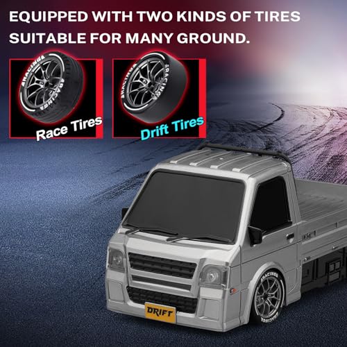 ACAMMZAR RC Drift Car, 1:24 Remote Control Car, 20KM/H 4WD Drift RC Truck with Lights, Extra Racing Tires, High Speed RC Cars for Kids Adults Boys Girls - color: 817 Gray