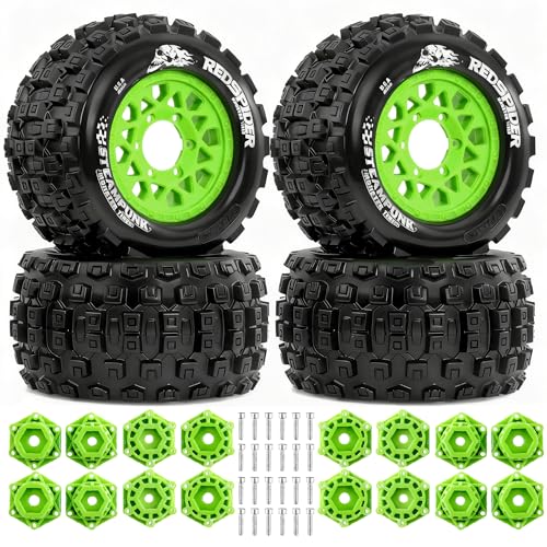 1/10 Scale RC Truck Tires 2.8inch Tire and Wheels with 12mm/14mm Hexes fit Stampede Arrma Big Rock Granite VORTEKS 3S Traxxas Slash, Stampede Rustler, Hoss (Green) - color: Green