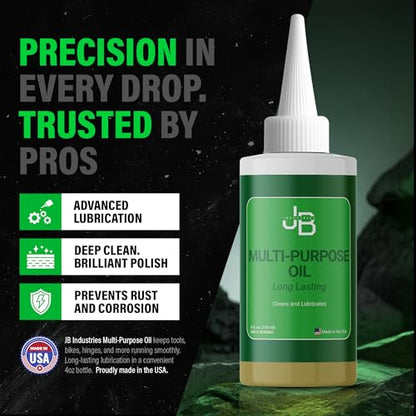 JB Industries Multi-Purpose Lubricating Oil 4 oz – All-Purpose Oil for Home, Automotive & Shop Use, Long-Lasting Anti-Rust Machine Oil with Precision Drip Applicator for Hinges, Wheels, Tools, & More