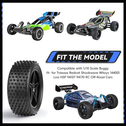 RC Buggy Wheels and Tires 12mm Hex Hubs for HSP 94107 94170 94155 94177 Traxxas Bandit Redcat Shockwave Wltoys 144001 1/10 Off-Road Rally Racing Car