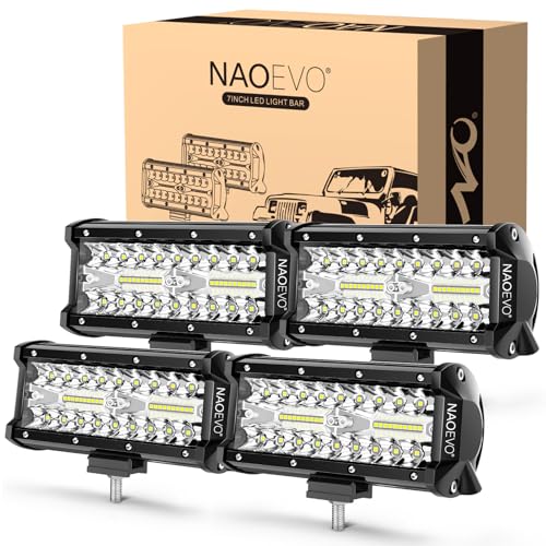 NAOEVO 7 Inch LED Light Bar, 480W 48,000LM LED Off Road/Fog Lights, 4 Pcs | Spot Flood Combo Waterproof LED Tractor Lights, Aluminum LED Work Lights with Bracket for Truck, Tractor, Boat, ATV, UTV - size: 4 Pcs