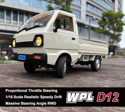 WPL D12 RC Kei Truck 1/10 Scale RC Car Remote Control Drift Car | Off Road Pickup RTR 2.4GHz Rear Wheel Drive 260 Motor Full Proportional Hobby Toy Adult 2 Batteries