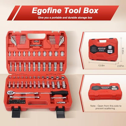 Egofine 1/4”Drive Socket Ratchet Wrench Set,101 PCS Metric(4-14mm),SAE(5/32-9/16”),with 72-Teeth Ratchet Wrench,Bit Socket Set,Extension Bar,Allen wrench for Auto Repair and Household - style: 1/4" 101 PCS with 72 Teeth Ratchet