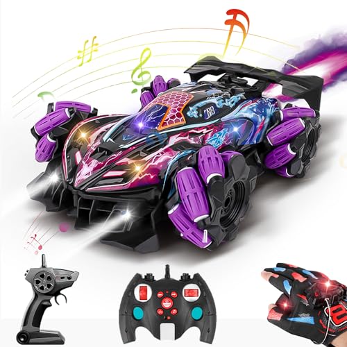 GoolRC RC Stunt Car, Gesture Sensing RC Cars, 2.4GHz 4WD Remote Control Car with 360?Rotating, Spray, Lights & Music, 3 Control Mode for Adults Birthday Gifts, 1 Battery (Purple) - color: Purple, size: 1 Battery