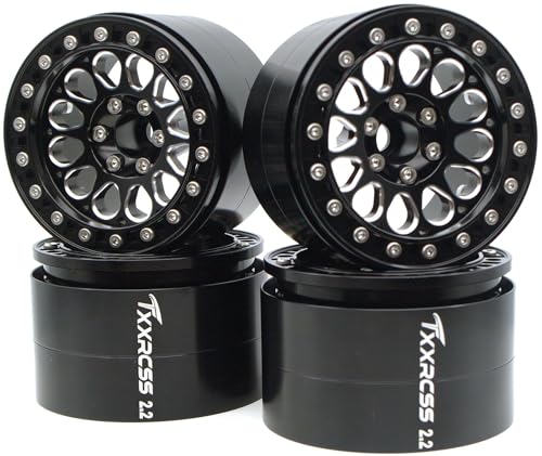 RC 2.2 Aluminum Alloy Beadlock Wheels and Tires Upgrades Accessories Rims for 1/10 SCX10 TRX4RC4WD and D90 RC Crawler Axial Remote Control Car (4pc) (Black) - color: Black