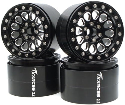 RC 2.2 Aluminum Alloy Beadlock Wheels and Tires Upgrades Accessories Rims for 1/10 SCX10 TRX4RC4WD and D90 RC Crawler Axial Remote Control Car (4pc) (Black) - color: Black