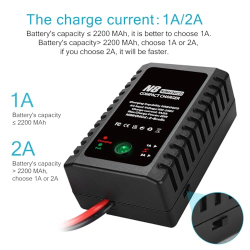 NiCD NiMH Battery Charger for 2-8S Battery Packs of Airsoft RC Car Drone | Fast RC NiCD NiMH Battery Chargers Compatible with Standard Tamiya/Mini Tamiya/Alligator Clips Connectors