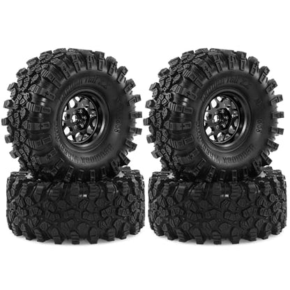 2.2 inch RC Crawler Tires and Beadlock Wheels Rims OD 5.35'' 1:10 Soft Rubber Mud All Terrain Tyres for 1/10 1/8 Rock Crawler Car Traxxas TRX4 Axial SCX10 II RC4WD CC01 Gen8 (Black) - color: Black