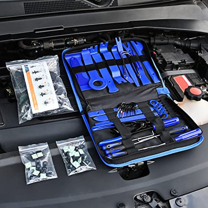 GOOACC 200Pcs Auto Trim Removal Tool and Push Pin Retainer Clip Set | Fastener Terminal Remover Adhesive Cable Clips Round Handle Crowbar Kit Car Panel Radio Auto Clip Pliers - color: 200Pcs Clips Removal Kit Blue