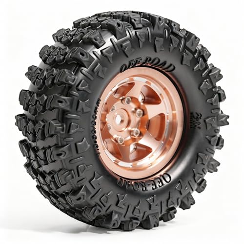 1.3” Aluminum Beadlock Wheels & Mud Terrain Tires Set for 1/18 1/24, -7.6mm Offset RC Crawler Car Fits TRX4M, Axial SCX24 AX24, Redcat Ascent-18, FCX24, 66 x 26mm, Pre-Assembled, 4 pcs Glod - color: Copper