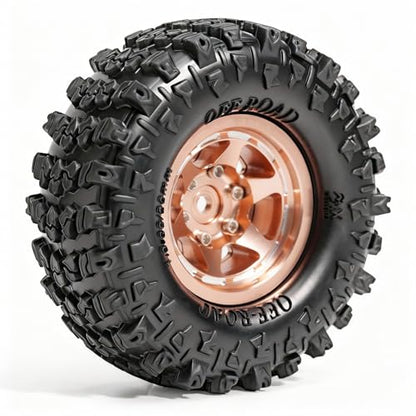 1.3” Aluminum Beadlock Wheels & Mud Terrain Tires Set for 1/18 1/24, -7.6mm Offset RC Crawler Car Fits TRX4M, Axial SCX24 AX24, Redcat Ascent-18, FCX24, 66 x 26mm, Pre-Assembled, 4 pcs Glod - color: Copper