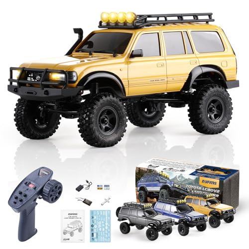 FMS 1/18 FCX18S Toyota Land Cruiser LC80 S Officially Licensed RC Crawler, 4WD RC Rock Truck, 2.4Ghz with 900mAh Battery&LED Lights, Hobby Grade Off-Road RC truck, Remote Control Car for Adults Yellow - color: Yellow