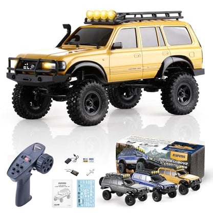 FMS 1/18 FCX18S Toyota Land Cruiser LC80 S Officially Licensed RC Crawler, 4WD RC Rock Truck, 2.4Ghz with 900mAh Battery&LED Lights, Hobby Grade Off-Road RC truck, Remote Control Car for Adults Yellow - color: Yellow