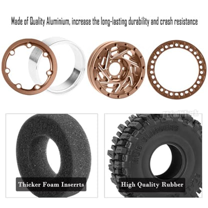 1.3 Dually Beadlock Wheels Tires for RC Crawler Car 1/18 TRX4M Ascent-18,1/24 SCX24 FCX24,RC Off Road Buggy Rally Truck Wheels and Tires,Adjustable Offset Wheel,7mm Hex Rims,Brown - color: Brown - (4Pcs 1.3 Beadlock Tires)