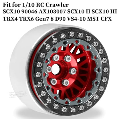 RC 1.9" Beadlock Wheels 1.9 Beadlock Rims for 1/10 SCX10 90046 AX103007 TRX4 TRX6 Gen7 8 D90 VS4-10 MST CFX RC Crawler,Alloy Aluminium 1.9 rc Wheels 1.9 rc Rims w/Wheels Ring,Red - color: Red(4pcs)