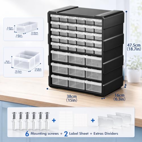 Drawer Organizer for Garage Building Bricks Storage,Thicker Craft Organizers Storage with Dividers Labels for Hardware,Screws,Nuts Bolts,Teacher Toolbox,Charms,Beads,Craft,Scrapbook - size: 39 Drawer