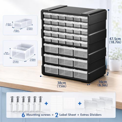 Drawer Organizer for Garage Building Bricks Storage,Thicker Craft Organizers Storage with Dividers Labels for Hardware,Screws,Nuts Bolts,Teacher Toolbox,Charms,Beads,Craft,Scrapbook - size: 39 Drawer