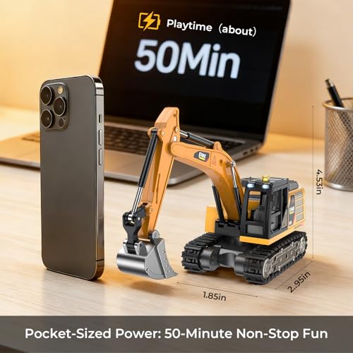mini RC Excavator Toy 1:64 Remote Control Alloy Construction Vehicle | Die-cast metal forklift model with remote/APP control,STEM building kit, abuot 1 hour playtime,gift for kids and adults - style: mini Excavator