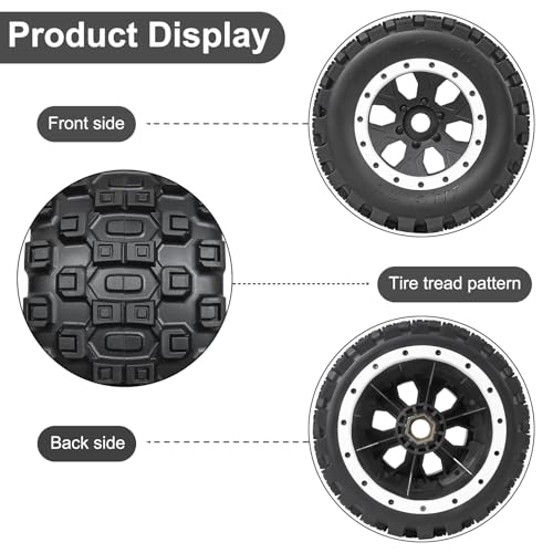 LRFHL 1/5 RC Monster Truck Tires 4PCS, White | 24mm Hex Wheels MX43 RC Tires for Traxxas 1/5 X-MAXX 8S Arrma 1/5 Kraton 8S 1/5 Outcast 8S - color: White