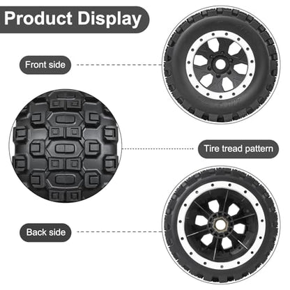 LRFHL 1/5 RC Monster Truck Tires 4PCS, White | 24mm Hex Wheels MX43 RC Tires for Traxxas 1/5 X-MAXX 8S Arrma 1/5 Kraton 8S 1/5 Outcast 8S - color: White