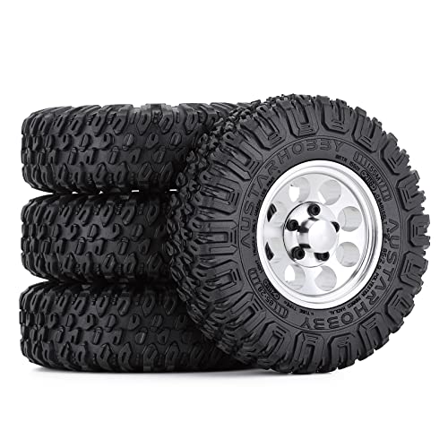 4PCS 1.55inch Tyres Beadlock Plastic Wheel Rims Hub Rubber Tires Set Compatible with 1:10 RC Crawler Axial AX90069 D90 TF2 Tamiya CC01 LC70 MST JIMNY (White) - color: 85mm-white
