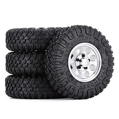 4PCS 1.55inch Tyres Beadlock Plastic Wheel Rims Hub Rubber Tires Set Compatible with 1:10 RC Crawler Axial AX90069 D90 TF2 Tamiya CC01 LC70 MST JIMNY (White) - color: 85mm-white