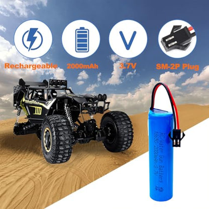 RC Car 2000mAh Battery (1200mAh Upgraded), Shockli Remote Control Rechargeable Battery SM-2P Plug with USB Charger Cable for Remote Control Trucks RC car, Water Gun -(2 -Pack)