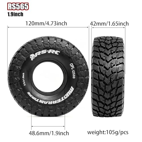 1.9 inch RC Crawler tire with Foam Insert, Suitable for 1/10 Scale FCX10, SCX10 Pro, UTB18, TRX4, Redcat Gen8, 7VS4-10 RC Crawler Cars