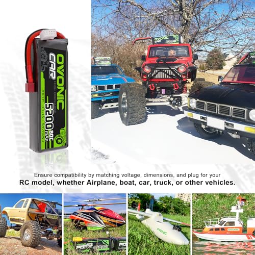 OVONIC 3S Lipo Battery 5200mAh 11.1V 80C RC Battery with Dean-Style T Connector for RC Car Boat Truck Helicopter Airplane Racing Models