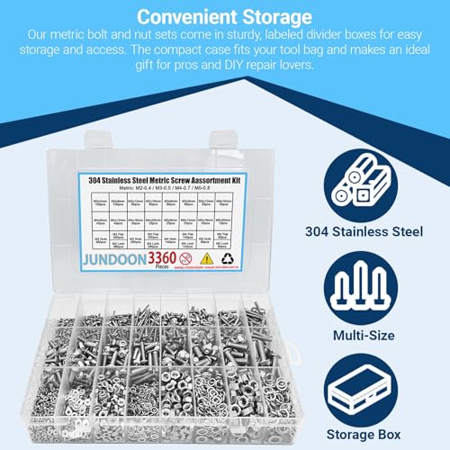 3360Pcs Metric Machine Screw Assortment Kit, M2 M3 M4 M5 304 Stainless Steel Hex Socket Button Head Bolts and Nuts Kit with Lock Washers & Flat Washers Set - color: 3360 Button Head M2 M3 M4 M5