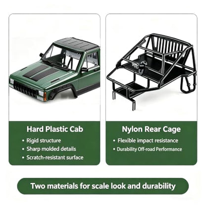 Hard Plastic RC Crawler Body Cab & Back-Half Cage Body Car Shell Upgrades Part for 1/10 RC Crawler Car for Axial SCX10 II 90046 TRX4 Redcat GEN8 (Army Green) - color: Army Green