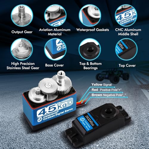 45KG Servo 1/10 Steering Servo High Torque Coreless RC Steering Servo Motor with Stainless Steel Gear Waterproof for 1/8, 1/10, 1/12 Scale Cars and DIY Projects (DS3245SG-180 Rotation) 5V-8.4V