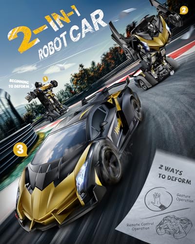 Veeniix V992 1:14 Scale 2-in-1 Transform RC Robot Car Toy, Golden | Gesture Sensing & Auto Deformation, LED Lights & Sound, 2 Batteries 60 Min Play, Durable ABS, Birthday Gift for Kids Ages 6+ - color: Golden