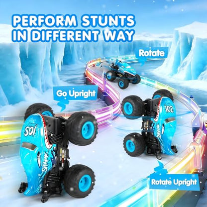 DYODYORC Remote Control Car, 2.4Ghz All Terrain Shark Monster Truck Toys, RC Truck with Music, 3 Lighting Effects, 360 Stunt Capable, 2 Batteries Ready to Run, Toy Gifts for Boys and Girls (Blue) - color: Blue Shark