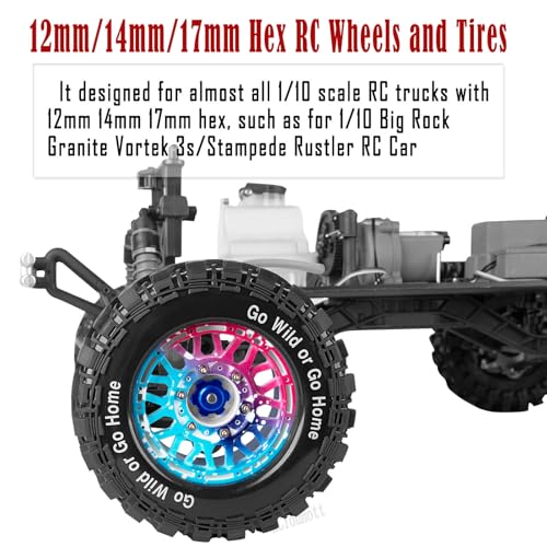 RC Truck Tires Wheel for 1/10 Big Rock Granite Vortek 3s / Stampede Rustler RC Car,4-Pack RC Wheels Tires,Colour - color: Colour- (Rc Tires Wheel)